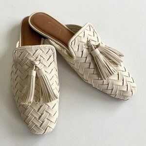 ZARA Woven Flat Tassel Mule Off White Bone Size EU 40